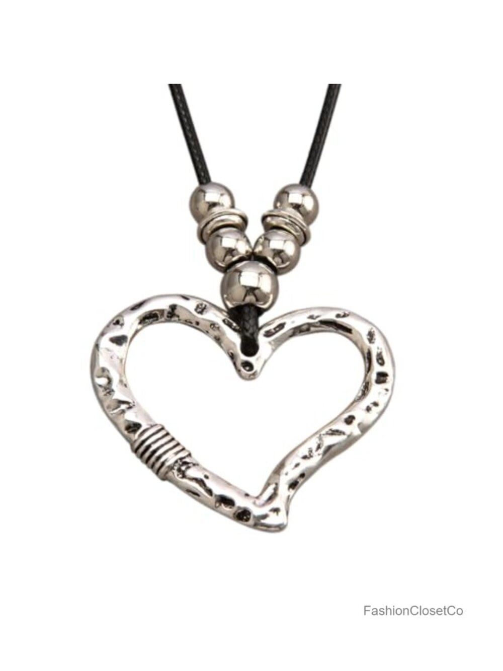 Faux Leather Cord Heart Pendant Necklace Handmade Boho Sweater Necklace for